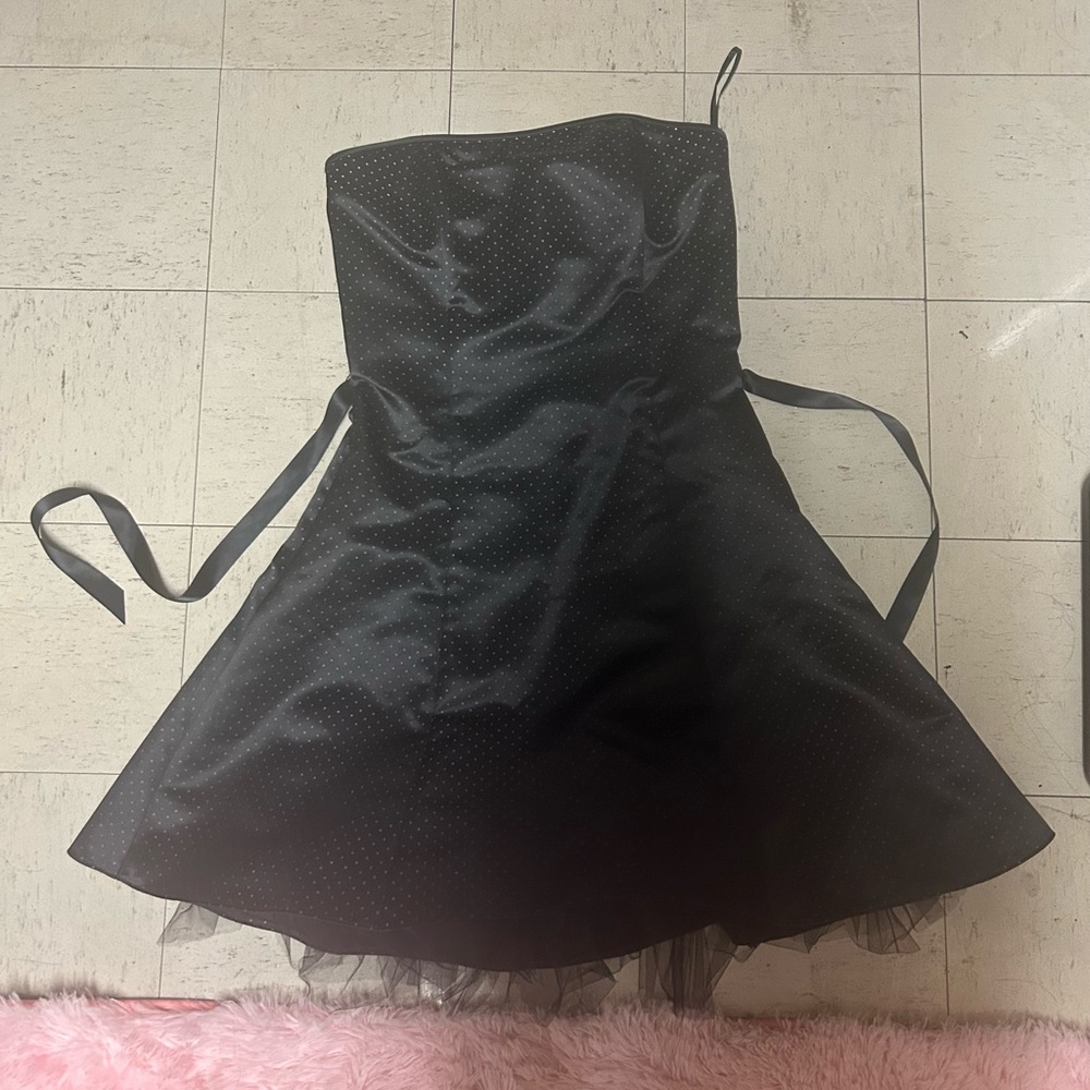 Jessica McClintock Black Satin Dress with Polka Dots